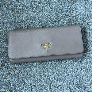 Prada Lago Saffiano Metal Leather Continental Flap Wallet Long Beige Pink